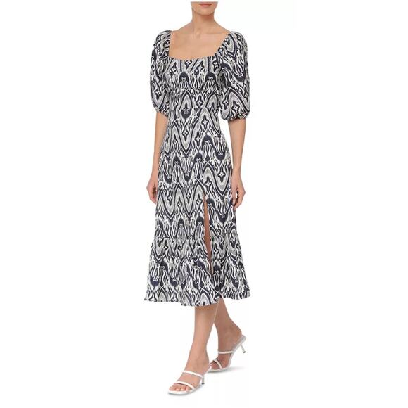 BAGATELLE COLLECTION WOMENS SIZE 8 DRESS PUFF SLEEVE IKAT MIDI DRESS BLUE NEW - Picture 3 of 15